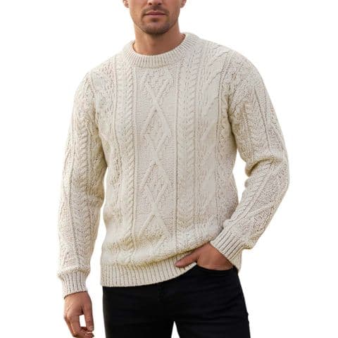 British Wool Round Crew Neck Jumper | Cream - Made in UK | Long sleeve Sweater | Christmas gift