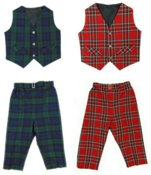 Children's Traditional Scottish Tartan Whole Set (Waistcoat and Trousers) New