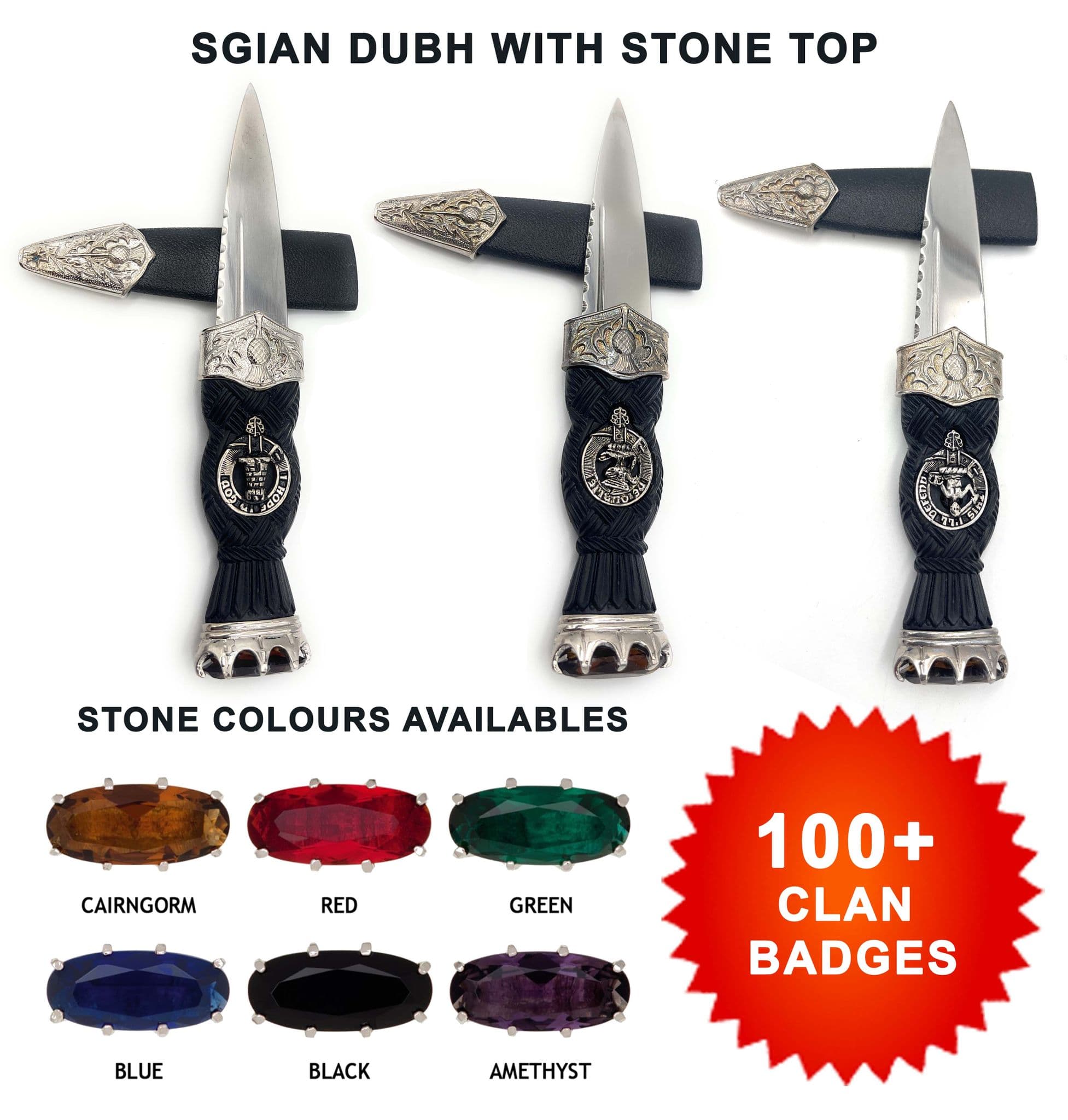 Scottish Clan Crest Sgian Dubh - Douglas Clan Traditional Scottish Knife With Pewter/Silver Crest