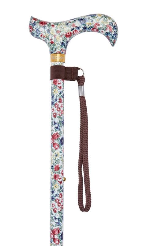 Derby Handle Adjustable Walking Stick - Lightweight Aluminum with Wrist Cord & Brass Collar