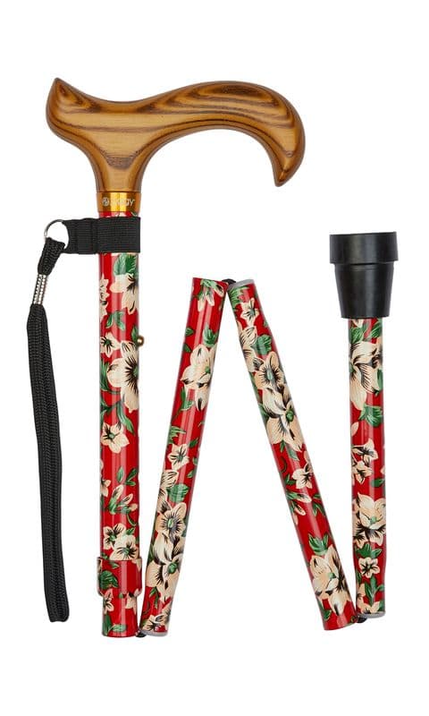 Derby Handle Folding Walking Stick - Adjustable, Lightweight - 4 Sections, 110kg Limit