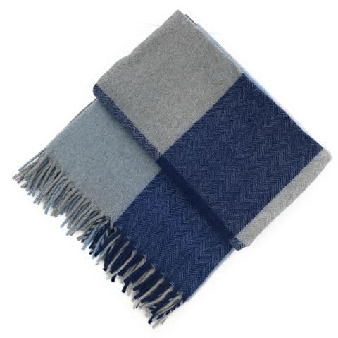 Dunedin Wool Blend Light Blue Tartan Blanket Throw | Recycled Wool | 155x190cm | Classic Design