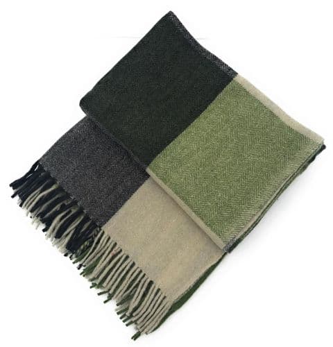 Dunedin Wool Blend Natural Green Tartan Blanket Throw | Recycled Wool | 155x190cm | Classic Design