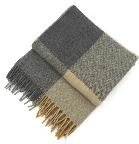 Dunedin Wool Blend Natural Ochre Tartan Blanket Throw | Recycled Wool | 155x190cm | Classic Design