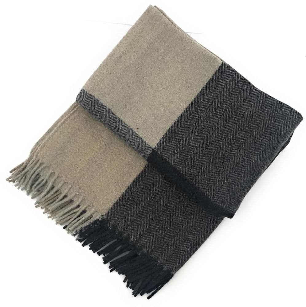 Dunedin Wool Blend Natural Taupe Tartan Blanket Throw Recycled