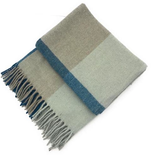 Dunedin Wool Blend Natural Teal Tartan Blanket Throw | Recycled Wool | 155x190cm | Classic Design