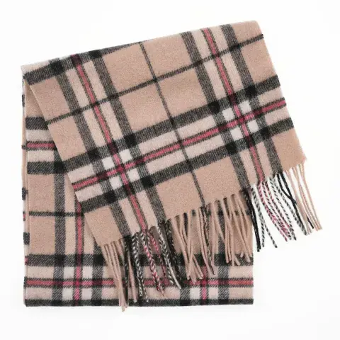 Edinburgh 100% Lambswool Scarf - Thomson Light Beige Tartan - Luxury Soft - Excellent Size