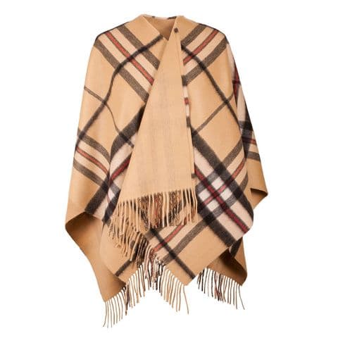 EDINBURGH LAMBSWOOL REVERSIBLE MINI CAPE CAMEL THOMPSON
