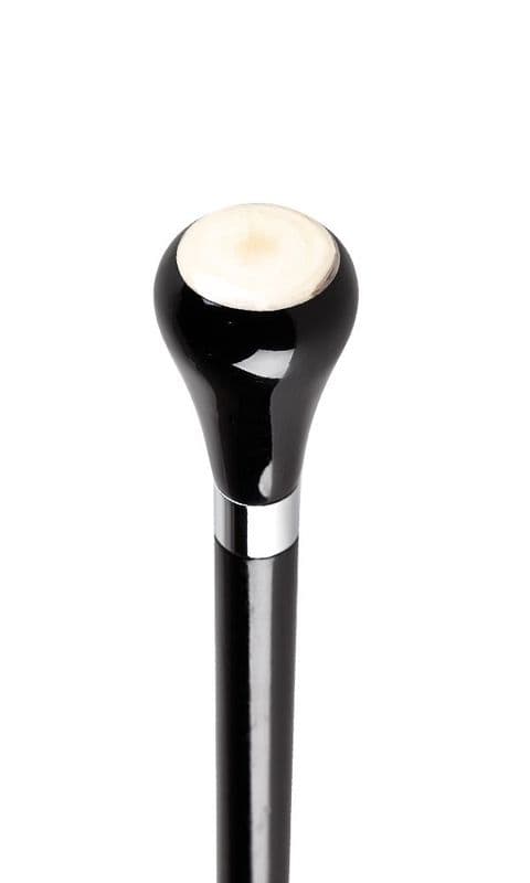 Elegant Horn Knob Cane - Black Beech Wood Walking Stick with Decorative Collar, 91cm (36")