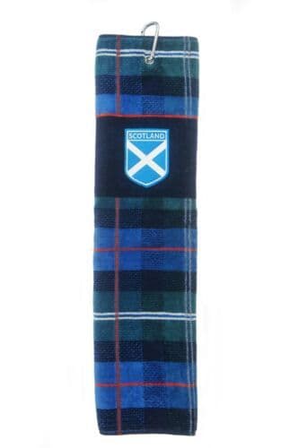 Embroidered Blue Tartan Golf Towel - Saltire Shield GT1030
