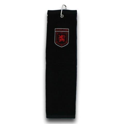 Embroidered Lion Rampant Shield Golf Towel in Black GT1040-BLACK