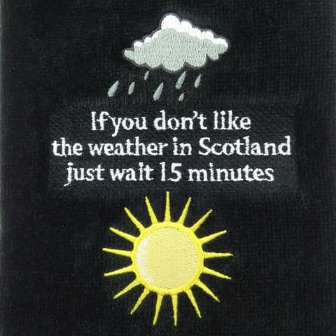 Embroidered Scottish Weather Golf Towel in Black : GT1023-BLACK
