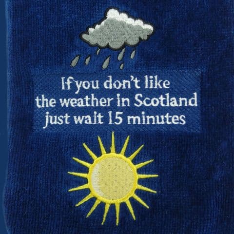 Embroidered Scottish Weather Golf Towel in Blue GT1023-BLUE