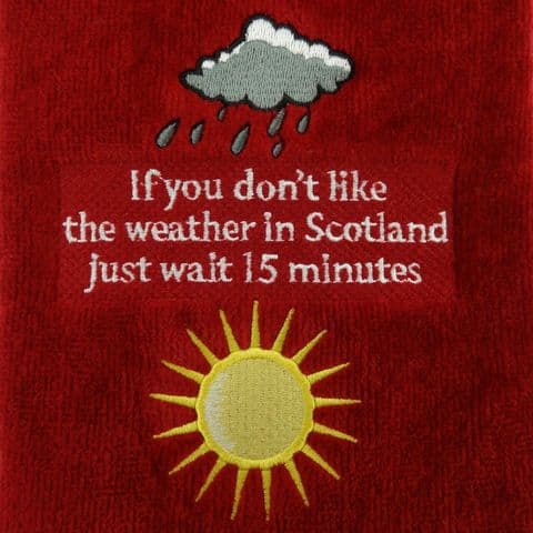 Embroidered Scottish Weather Golf Towel in Red GT1023-RED