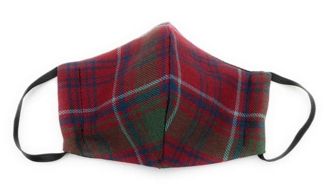 Face Mask Scottish Grant Red Muted Tartan Handmade in Scotland Wool New