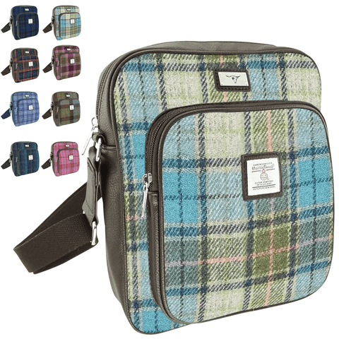 Gents Authentic Harris Tweed Travel Bag in Turquoise Tartan New