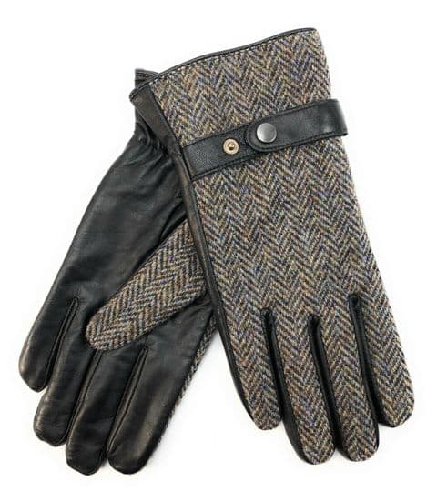 Gents Brown Leather & Tweed Gloves in Heather LB3002 COL7