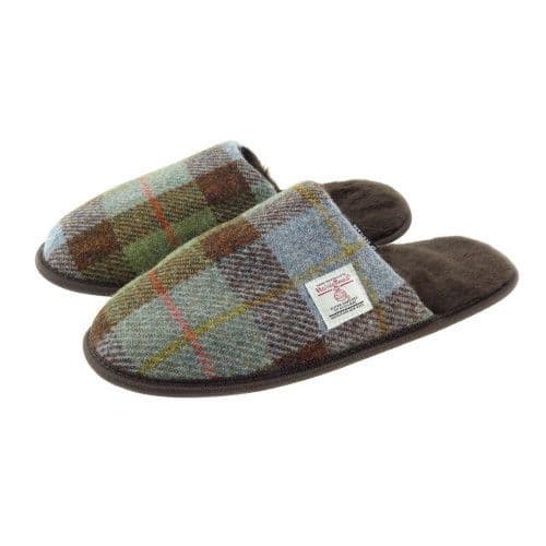 Gents Harris Tweed MacLeod Tartan Faux Fur Soft And Cosy Slippers