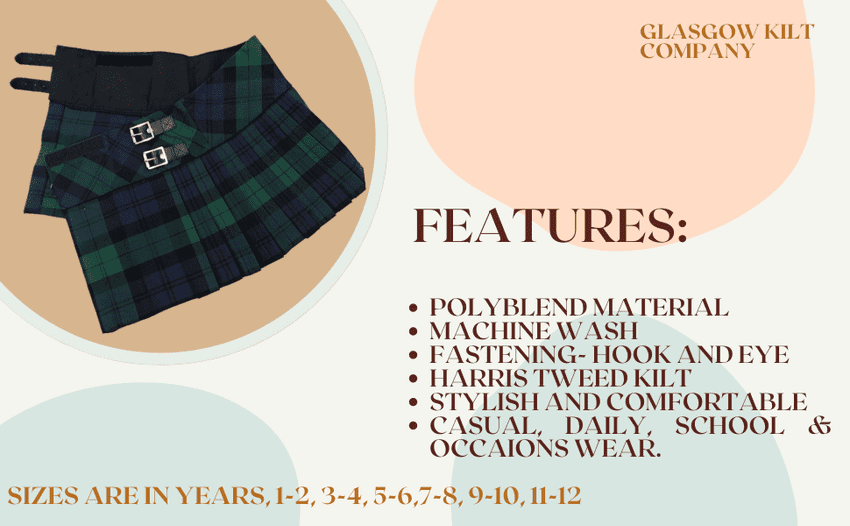 Girls Tartan mini Stacey Kilt in Lindsay Pleated School skirt