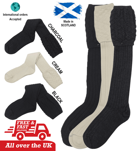 Gleann Righ Mens Premium Merino Wool Kilt Hose Socks - Thick- Made in Scotland