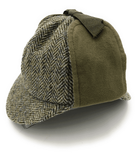 Green Scottish Traditional Moleskin Deerstalker Hat Sherlock Harris Tweed With Ear Flaps Autumn