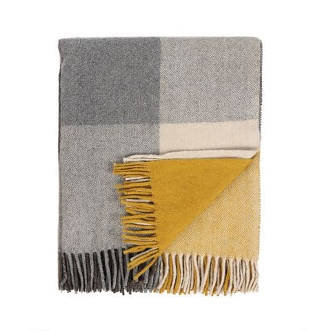 GREY OCHRE BLOCK CHECK HERRINGBONE BLANKET