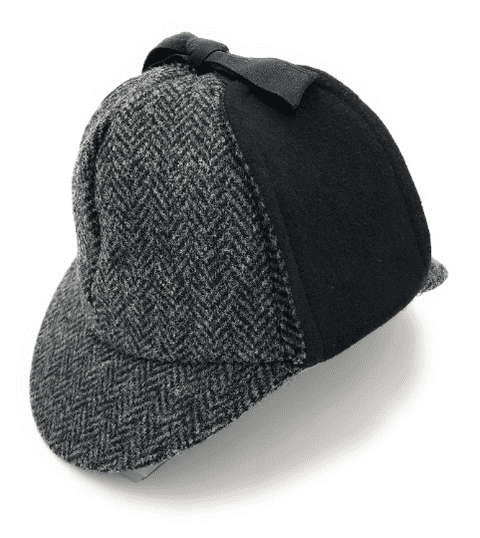 Grey Scottish Traditional Moleskin Deerstalker Hat Sherlock Harris Tweed With Ear Flaps Autumn