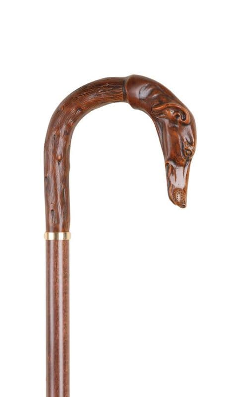 Greyhound Collector's Stick Stained Beech Shaft, Moulded Handle, Brass Collar, 36" (91cm)