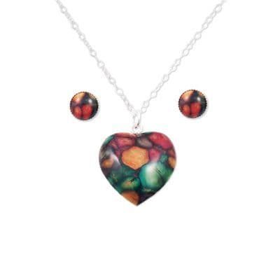 Handcrafted Heart Pendant & Stud Earring Set in Sterling Silver – Gift Box Included
