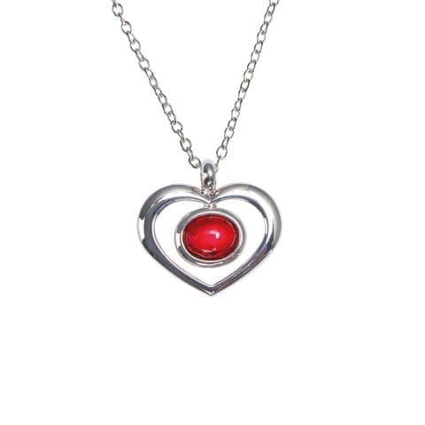 Handcrafted Open Heart Silver Pendant with Unique Heathergems Centre, 18" Chain