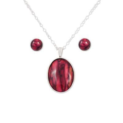 Handcrafted Oval Pendant & Stud Earring Set in Sterling Silver - Unique Heathergems Gift Boxed