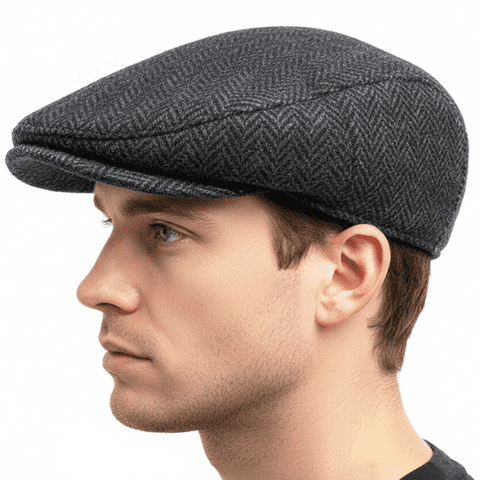 Harris Tweed 100% Wool Men’s County Cap - Made in the UK - Charcoal Flat Cap -Satin Lining