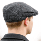 Harris Tweed 100% Wool Men’s County Cap - Made in the UK - Grey Check Flat Cap -Satin Lining