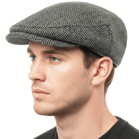 Harris Tweed 100% Wool Men’s County Cap - Made in the UK - Grey Classic Flat Cap -Satin Lining