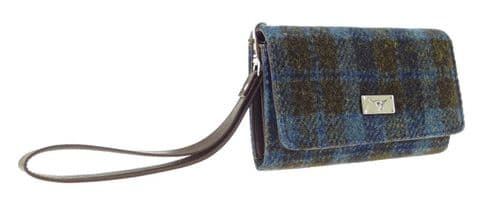 Harris Tweed 'Arran' Phone Wallet in Blue/Brown Check LB2104-COL40