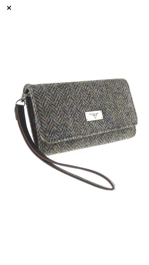Harris Tweed 'Arran' Phone Wallet in Charcoal Herringbone LB2104-COL7