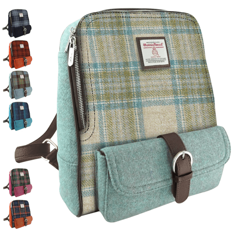 Harris Tweed Beige Stewart and Plain Soft Green Mini Backpack - 100% Wool - Gift - LB1013-COL132