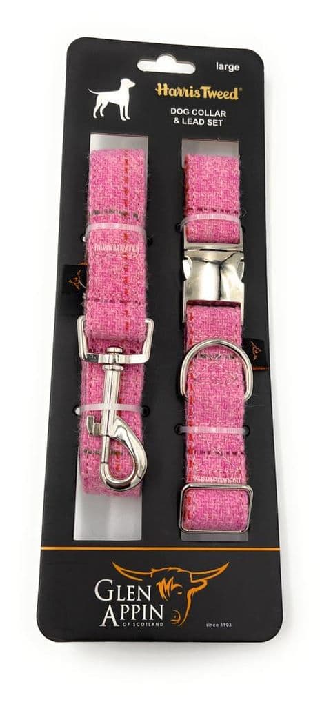 Harris Tweed BIRGHT PINK COL-68 Dog Collar And Lead