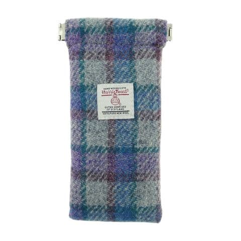 Harris Tweed Blue/Purple Check Tartan Glasses Case - Scottish Heritage Accessory for Men & Women