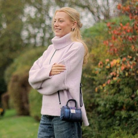 Harris Tweed Blue Purple Stewart Tiny Bowling Bag