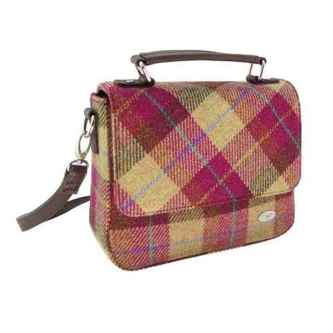 Harris Tweed Burgundy Sand Tartan Square Shoulder Bag