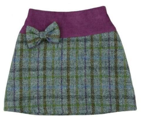 Harris Tweed Children's Skirt | Lilac Check | Elastic Waist, Hand Wash, Wool | Sizes 1-4 Years