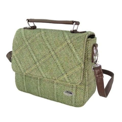 Harris Tweed Green Herringbone Overcheck Square Shoulder Bag