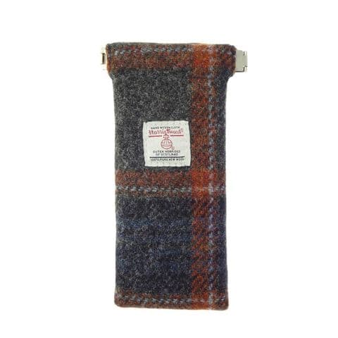 Harris Tweed Grey with Rust Overcheck Glasses Case - Scottish Heritage Accessory for Men & Women