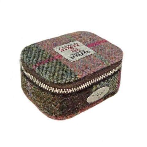 HARRIS TWEED JEWELLERY BOX - GREEN ROSE PINK TARTAN
