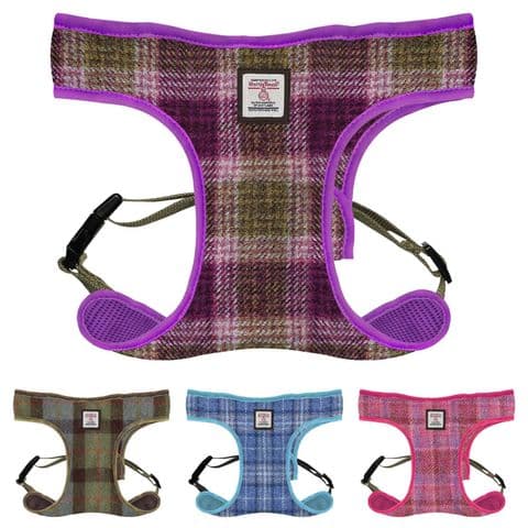 Harris Tweed Large Dog Harness in Heather Check Tartan - Adjustable, Stylish, Lightweight