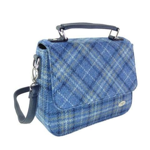 Harris Tweed Light Blue Check Square Shoulder Bag