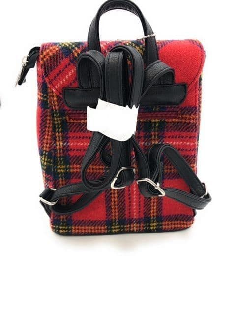 Harris Tweed Mini Backpack in Grey & Red Tartan