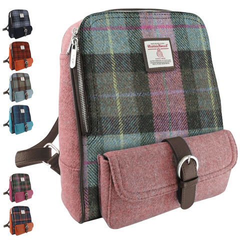 Harris Tweed Muted Green & Purple Tartan Mini Backpack - 100% Wool - Gift - LB1013-COL137