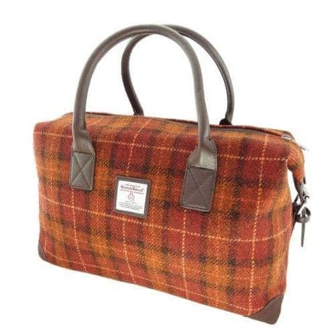 Harris Tweed Overnight Travel Bag in Brown & Orange Check LB1006-COL 117 - Unisex Gift